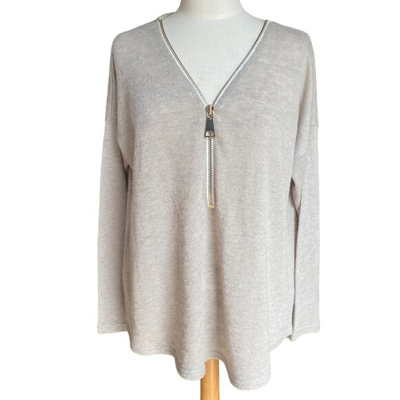 Soft Surroundings Valentina Chunky Zip Coastal Sweater Neutral Oatmeal Light-XL - Picture 1 of 10
